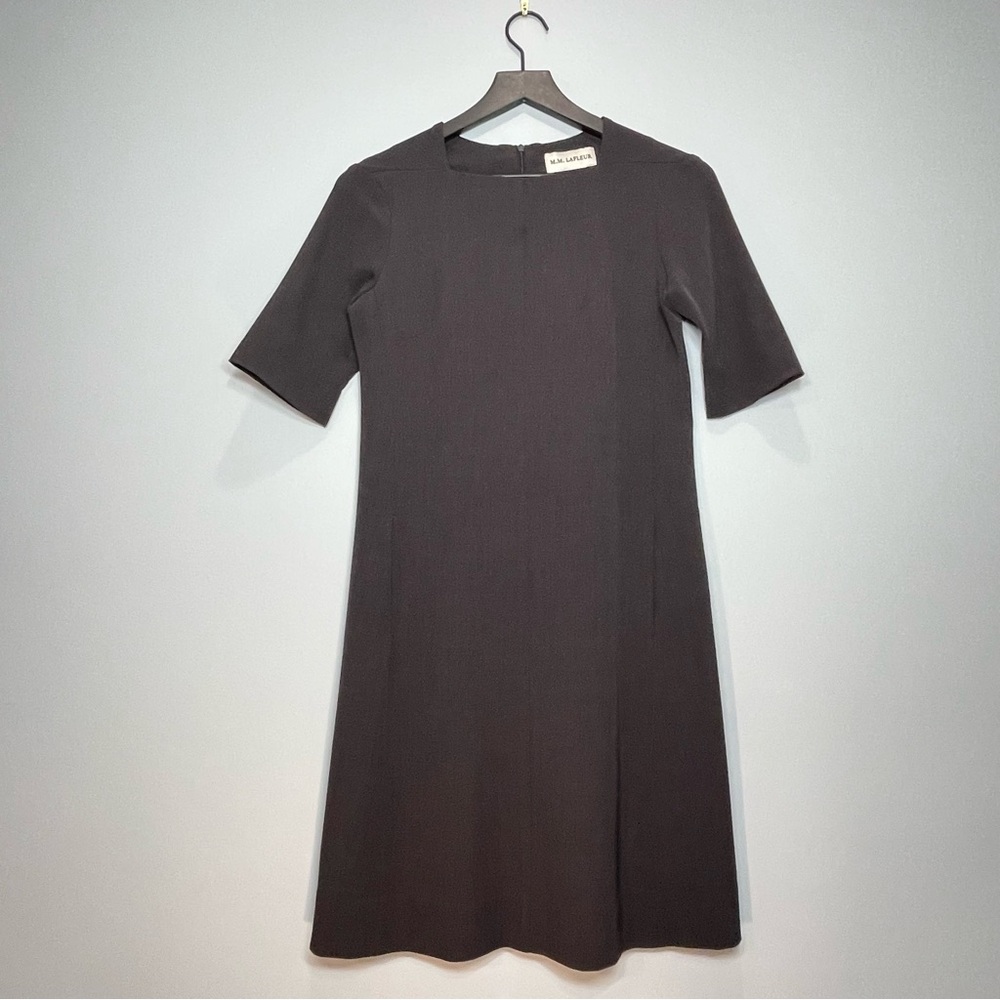 M.M. LAFLEUR Women's Short Sleeve Brown Stretch Sheath Dress Pockets Size 4